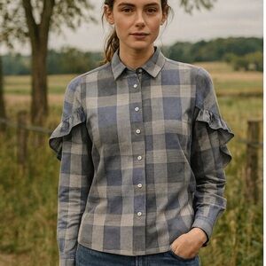 Sea New York Ruffle-Sleeve Plaid Button-Down | Modern Feminine Prep